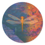 Flaming Dragonfly Round Sticker