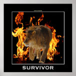 Flaming Fire & Lion SURVIVOR Motivational Poster