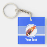 Flaming Football; Blue Square Acrylic Key Chains