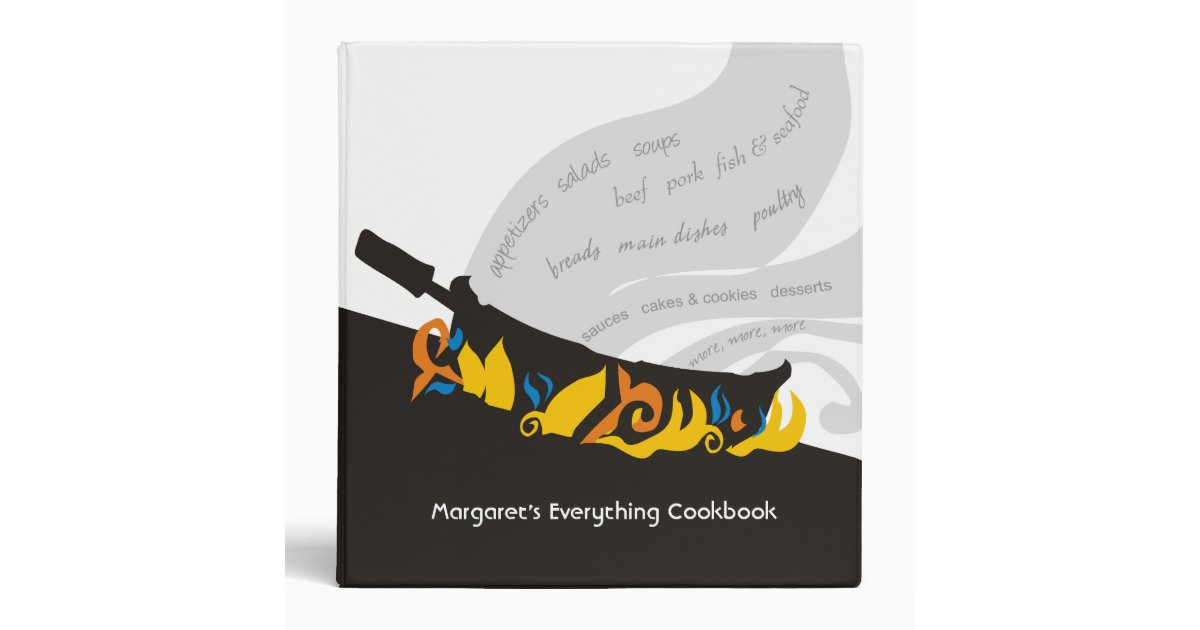 Flaming frying pan skillet recipe cookbook binder Zazzle