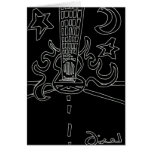 Flaming guitar Reverse Black  & White Levi G style Greeting Cards