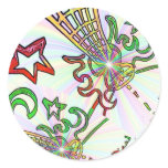 Flaming Guitar w' Rasta colors psychadelic style stickers