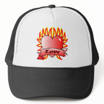 Flaming Heart Tattoo Style hats