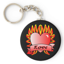 Flaming Heart Tattoo Style keychains