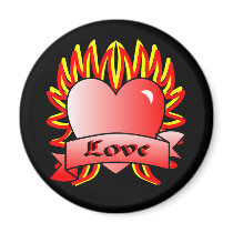 Flaming Heart Tattoo Style magnets