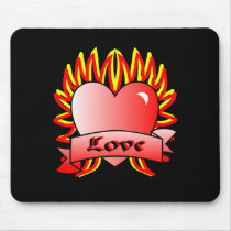 Flaming Heart Tattoo Style mousepads