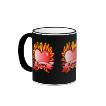 Flaming Heart Tattoo Style mugs