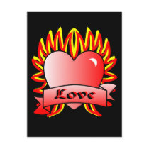 Flaming Heart Tattoo Style postcards