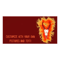 'Flaming Horned Bull Skull' Design Photo Greeting Card