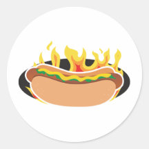 Flaming Hot Dog Round Stickers