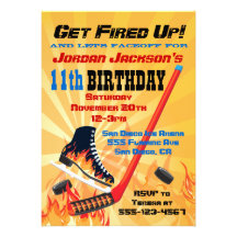 Flaming Ice Hockey Skating Party Invitations