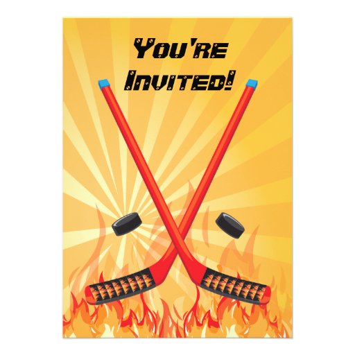Flaming Ice Hockey Skating Party Invitations