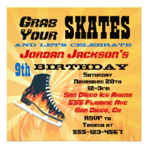 Flaming Ice Skating Birthday Party Invitation