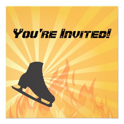 Flaming Ice Skating Birthday Party Invitation