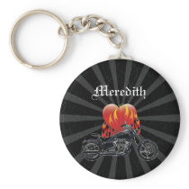 Flaming Love Biker Keychain