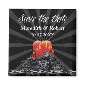 Flaming Love Biker Save the Date magnet magnet