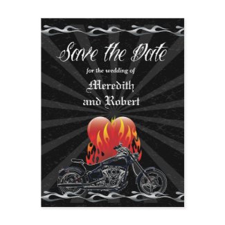 Flaming Love Biker Save the Date postcard postcard