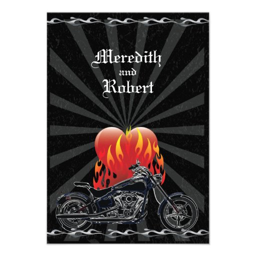 Flaming Love Biker Wedding Reply Card Personalized Announcement