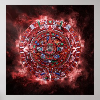 Flaming Mayan Calender print