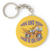 Flaming Motorcycle Skull Key Chain