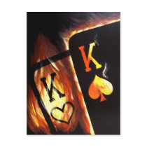 Flaming Pocket Kings Postcard Poker Print Cowboys