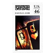 Flaming Pocket Queens Poker Stamps
