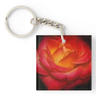 Flaming Red Rose Acrylic Keychain