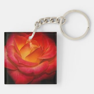 Flaming Red Rose Acrylic Keychain