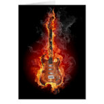 Flaming rock guitar card