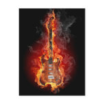 Flaming rock guitar postcard