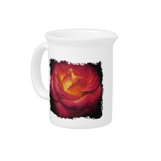 Flaming Rose Oil Painting Grungy Edge Pitcher