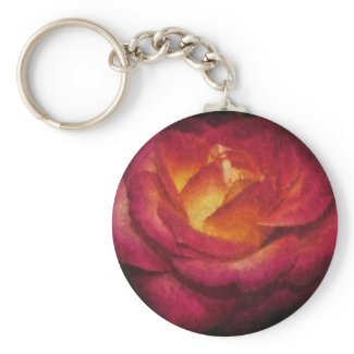 Flaming Rose Oil Painting Key Chains