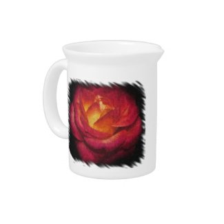 Flaming Rose Oil Painting White Edge Beverage Pitcher