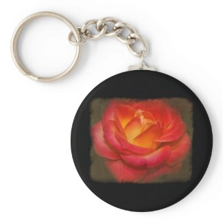 Flaming Rose on Parchment Key Chains