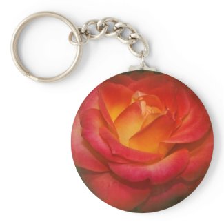 Flaming Rose on Parchment Keychain