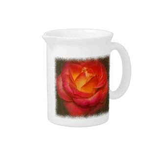 Flaming Rose On Parchment White Edge Pitcher