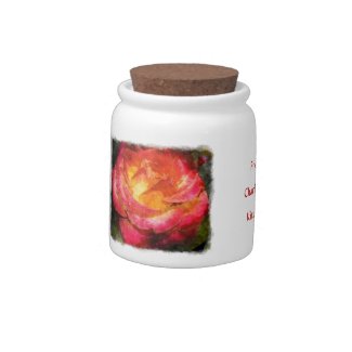 Flaming Rose Water Color White Edge Candy Jars
