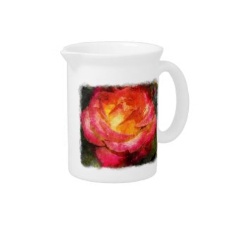 Flaming Rose Water Color White Edge Drink Pitcher