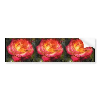 Flaming Rose Watercolor Bumper Sticker