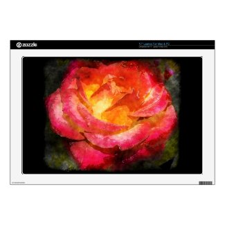 Flaming Rose Watercolor Decal For 17&quot; Laptop