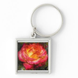 Flaming Rose Watercolor Key Chain