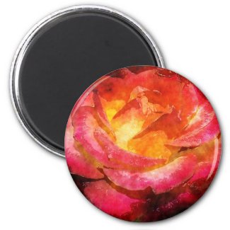 Flaming Rose Watercolor Magnet