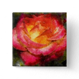 Flaming Rose Watercolor Pin
