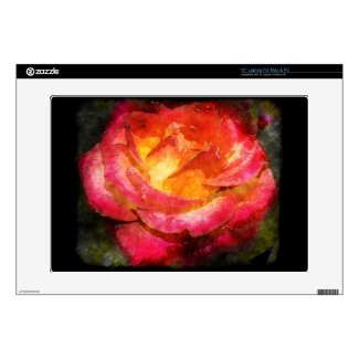 Flaming Rose Watercolor Skins For Laptops