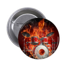 Flaming Skeleton on Drums Button