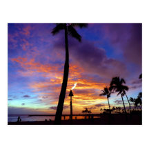 Flaming skies over Waikiki beach Postcards