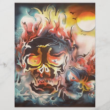 flaming skull abstract art flyers