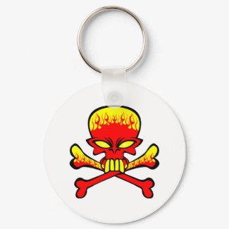 Flaming Skull and Crossbones
                           keychain