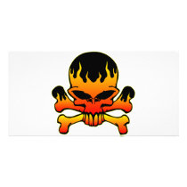Flaming Skull and Crossbones Custom Photo Card