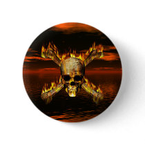 Flaming Skull and Crossbones w/Red Sky Background buttons